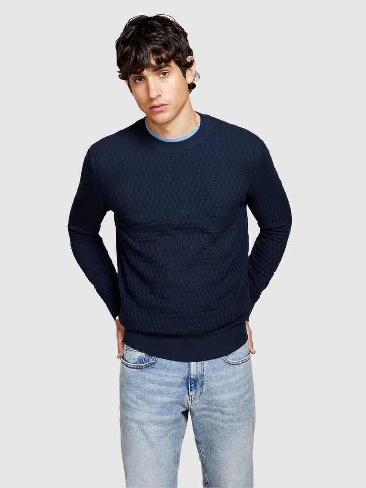 Solid colored sweater - men's crew neck sweaters - Dark Blue | Sisley image number 4